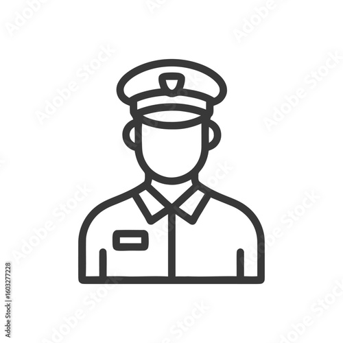 Minimalist Line Art Icon of Police Officer or Security Guard in Uniform with Cap