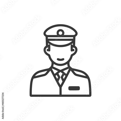 Clean Line Art Icon of Professional in Uniform with Peaked Cap, Symbolizing Service and Authority