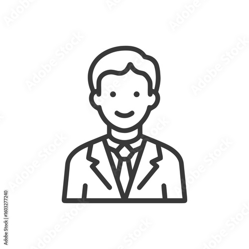 Minimalist Line Art Icon of Smiling Professional Man in Suit and Tie