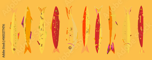 Colorful sardine fish art illustration seafood pattern design aquatic animal marine life underwater ocean theme art