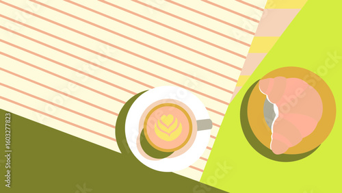 Coffee latte art and donut breakfast food drink beverage cafe shop morning caffeine pastry delicious flatlay
