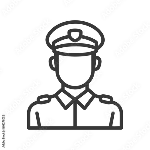 Minimalist Line Art Icon of a Uniformed Officer with Cap and Epaulets, Representing Authority and Service