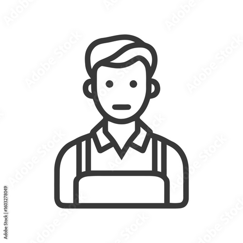 Minimalist Line Art Icon of Male Worker in Apron, Generic Service Professional Avatar