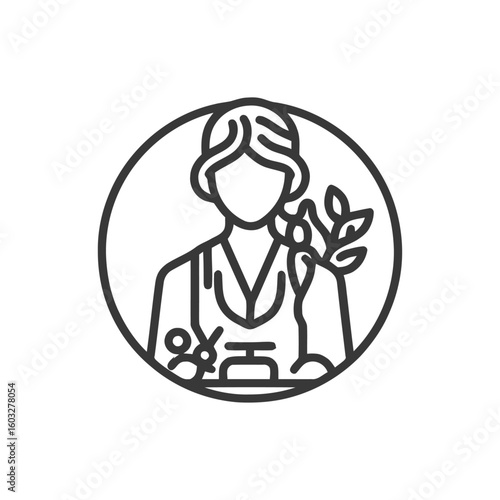 Holistic Healthcare Professional Icon: Woman with Stethoscope, Plant, and Mortar