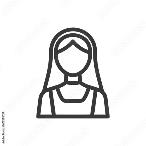 Simple Line Icon of Veiled Woman, Female Avatar, or Religious Figure
