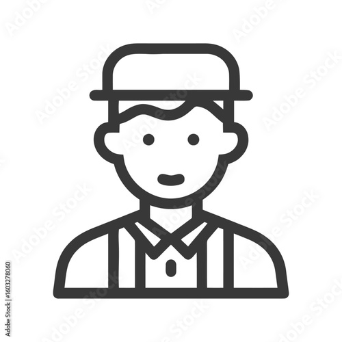 Clean Line Icon of Male Figure with Hat and Suspenders, User Avatar or Service Professional Symbol