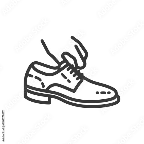 Minimalist Line Art Icon: Hand Tying Laces on a Classic Men's Dress Shoe
