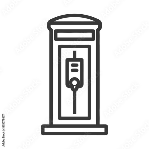 Sleek Black Outline Parking Meter Icon, Minimalist Design on Clean White Background, Urban Utility Symbol