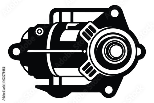 Bold Black and White Car Starter Motor Icon Automotive Part Design Style