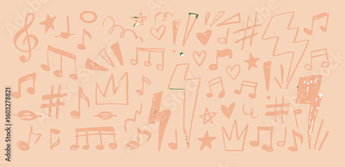 Music notes background with musical symbols and elements vector design for song melody and sound theme art