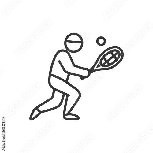 Dynamic Tennis Player Line Icon Lunging for a Forehand Shot