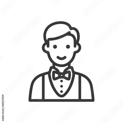 Professional Waiter with Bow Tie, Minimalist Service Staff Icon