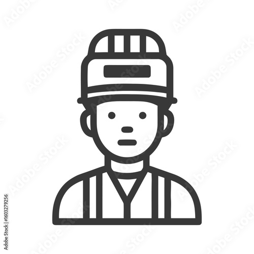 Bold Outline Icon of a Male Worker in a Protective Hard Hat