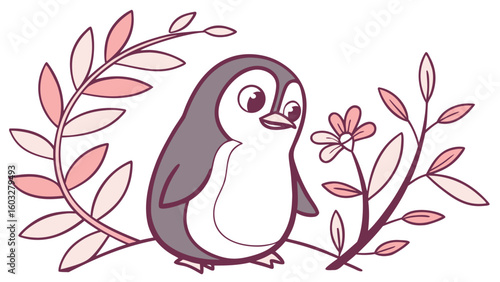 Whimsical Penguin feeling Pessimistic in a Wellness Journey setting – colored in Balanced Soul