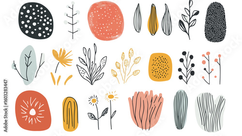 Modern Abstract Shapes Doodle Design Elements Set
