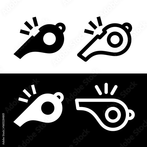 Referee whistle icon. Symbol of sport, match or championship. Referee whistle, attribute of sports referee or violation of game rules. For playing football or hockey, volleyball. Raster icon.