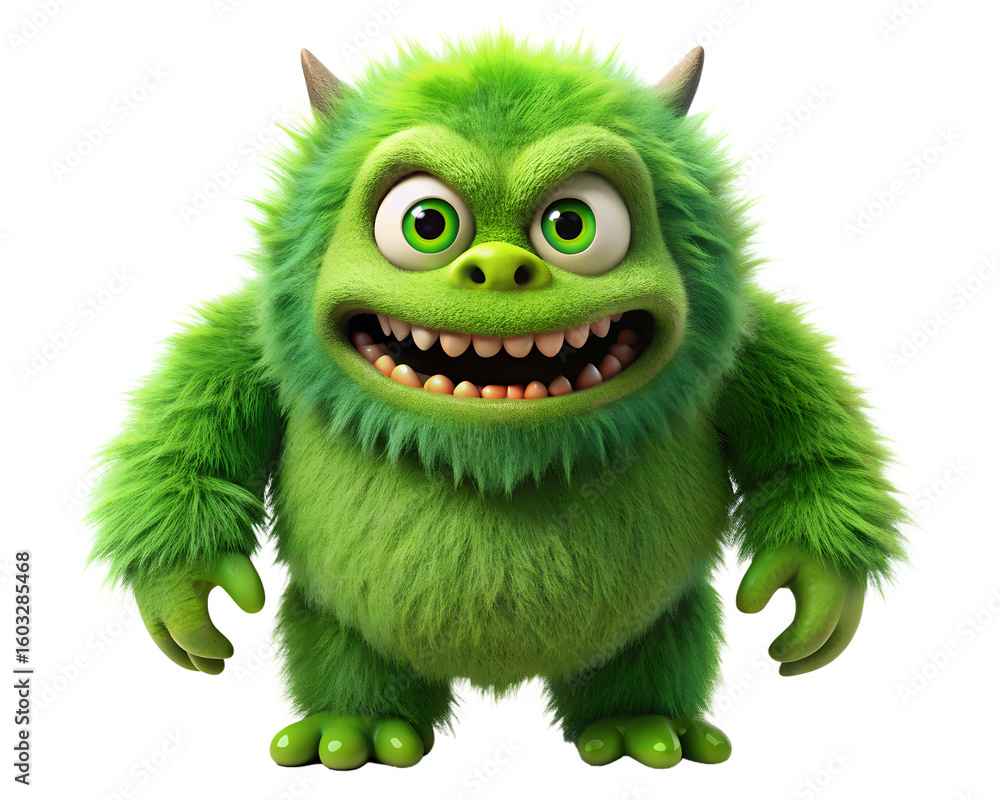 Fototapeta premium green monster cartoon isolated on white background. PNG Transparent file type with high definition quality And vibrant color grading Available.