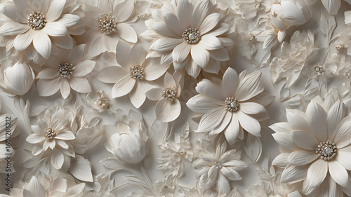 Elegant White Paper Flowers Background for Wedding or Celebration