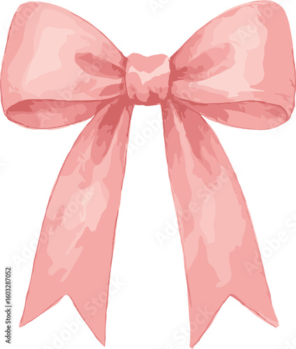Elegant pink ribbon bow with long tails, perfect for festive gift wrapping, fashion accessories, holiday decor, and celebration design projects