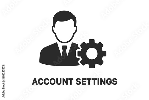 Account settings icon. User profile management. Man gear symbol. Service configuration concept. Admin panel. Preferences. Web development. Technical support. Business icon.