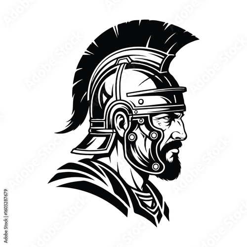 Detailed illustration of a classical roman soldier in full armor holding a gladius sword