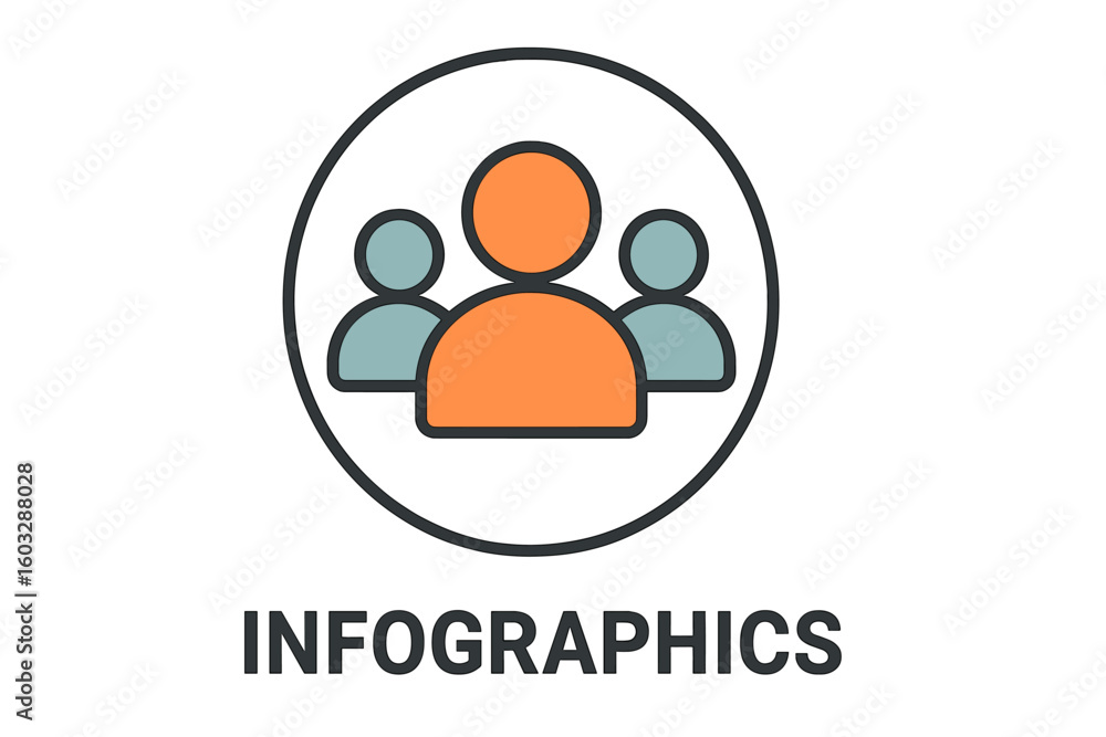 Business team group icon for infographics. Simple flat vector symbol for presentations. People community sign representing teamwork, collaboration, leadership, users, or staff.