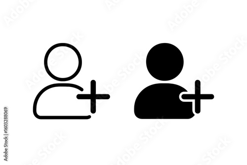 Add new user icon, add friend symbol. Line and solid style pictogram. Vector illustration for new contact, invite person, member registration, social media follow.