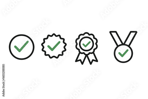 Business success icon set. Collection of flat vector icons for strategy, goals, and achievement. Includes target, growth chart, rocket launch, innovation, and quality symbols.