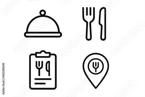 Set of 4 Conceptual Flat Linear Vector Icons for Restaurant Theme, Web Sites, Applications, Editable Graphic Resources, Modern Minimalist Design Collection for Food Industry