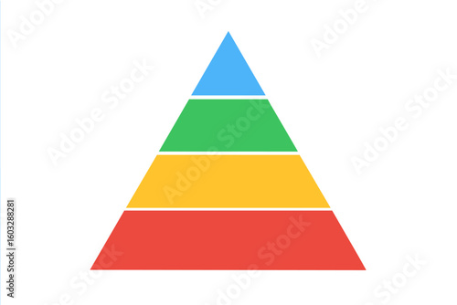 Pyramid infographic chart with 4 levels. Business hierarchy diagram for presentation. Marketing sales funnel. Concept of stages, process, steps, and growth. Vector element.