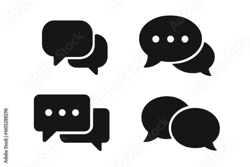 Communication Icons Pair Set with Chat Bubbles and Speech Symbols, Transparent PNG and Vector Illustration, Messaging and Conversation Graphic Elements for Digital Use