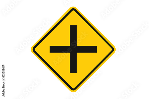 Emergency vehicles lane warning sign in yellow diamond shape, road safety traffic symbol, transparent PNG and vector illustration, highway caution, priority lane alert