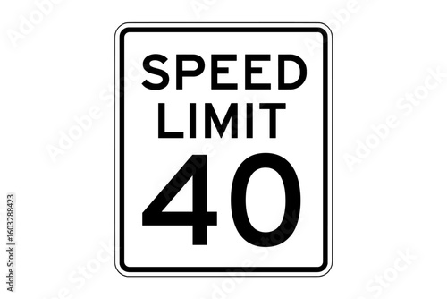 Printable speed limit 40 mph traffic sign vector illustration, transparent road safety symbol, driving regulation icon, highway speed control, printable traffic signs and symbols design