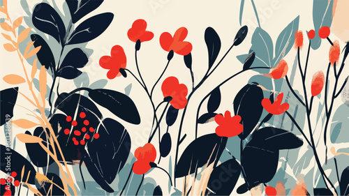 Vibrant Abstract Nature Poster with Funky Floral Wall Design