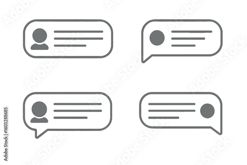 Chat message templates vector illustration on transparent background, modern speech bubbles, communication icons, digital conversation design, editable chat UI elements