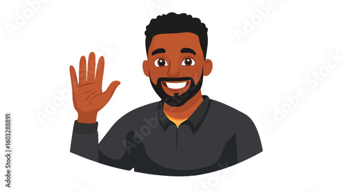 Cheerful Black Man Gesturing Hi with Waving Hand
