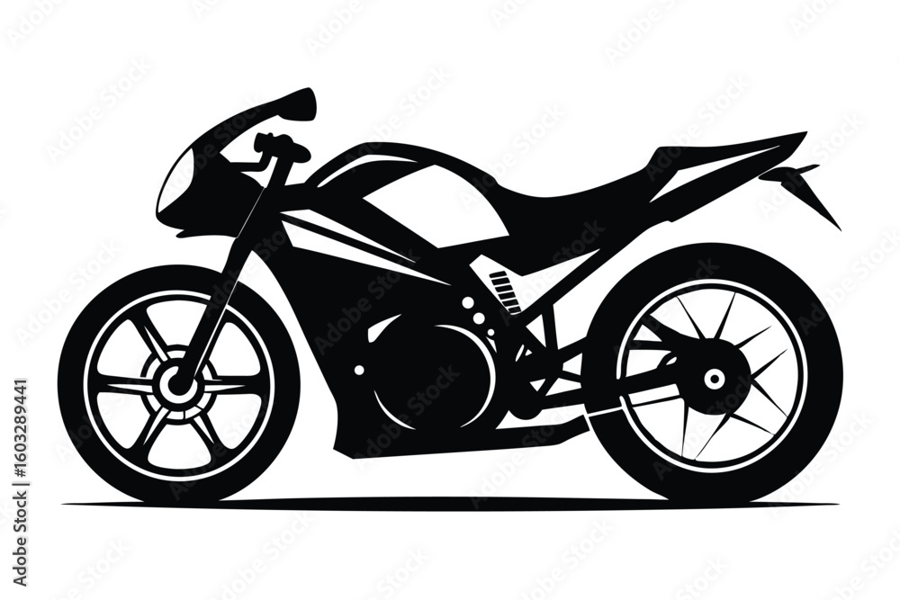 Fototapeta premium Black Silhouette of a Sport Motorcycle, Streamlined Body, Angular Design Elements