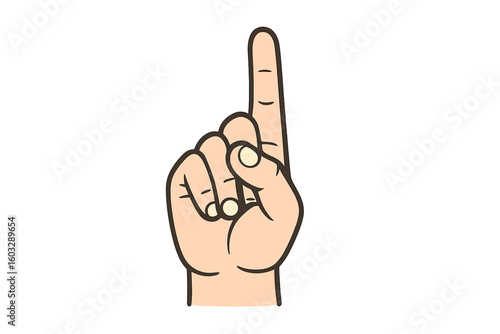 Hand Gesture Number One Symbol Vector Illustration, Raised Index Finger, Isolated Clipart, Counting, Communication, Sign Language, Transparent Background, Digital Art, Educational, Guidance