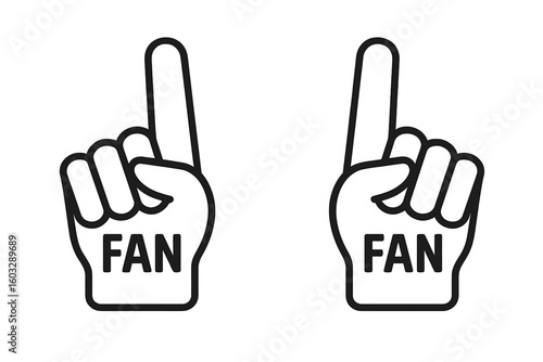 Cartoon Foam Finger Sports Fan Icon Vector Set, Hand Gesture Number One Symbol, Outline Illustration, Isolated on White Background, Team Supporter Sporting Event Fanatic Accessory Collection
