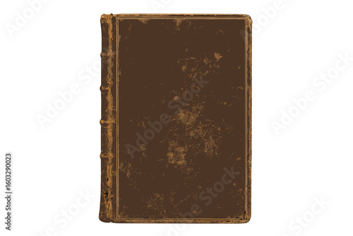 Realistic Vintage Leather Book Cover, Aged Brown Old Hardcover, Blank Antique Journal Isolated, Detailed Texture, Classic Retro Literature, Library Resource, Vector Illustration