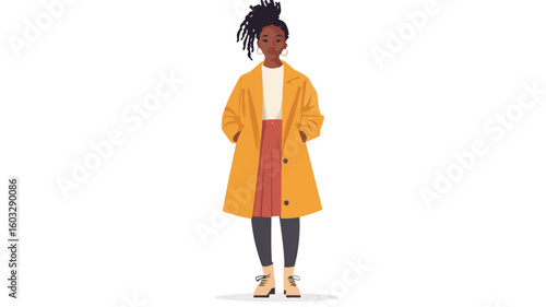 Stylish Young African American Woman in Trendy Fashion Outfit Posing Confidently