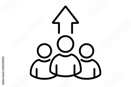 Teamwork and leadership icon with arrow up. Symbolizes business growth, career development, and success. Group achievement and corporate progress vector illustration.