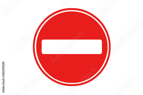 No entry traffic sign vector illustration. Wrong way road symbol. Do not enter warning icon. Red stop circle with white bar. Prohibited access, restricted area concept.