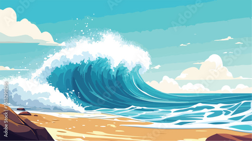 Massive Wave Approaching Beach During Natural Disaster