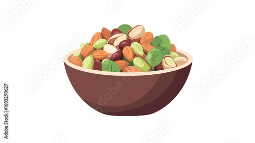 Delicious Nuts Mix in Bowl - Healthy Snack Plate Dish Photo