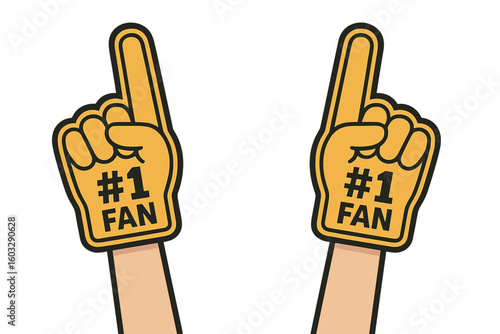 Foam Finger Number One Fan Vector Illustration, Sports Spirit Hand Sign, Cheering Crowd Support Gesture, Sporting Event Merchandise, Isolated Clipart, Transparent Background