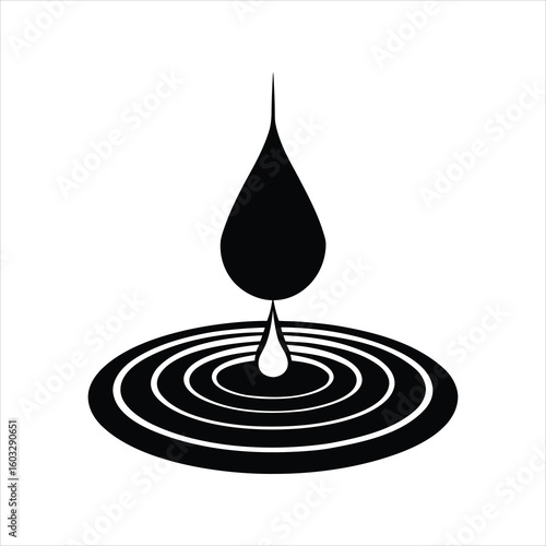 Black and White Water Drop Ripple Silhouette