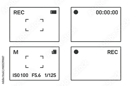 Camera Viewfinder Screen Overlay, Video Recording Template, Digital SLR HUD Interface, Professional Camera Display Elements, Transparent Vector Icons, Photography Settings UI Design