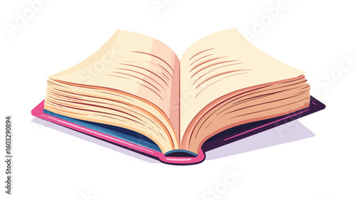 Open Paper Book Pages of School Encyclopedia with Illustrations