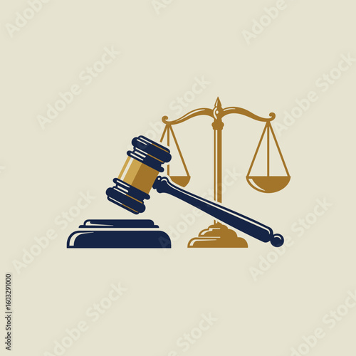 Elegant Illustration of Justice Scales and Gavel Symbolizing Law Legal System and Court Authority Representing Legal Profession and Judicial Process